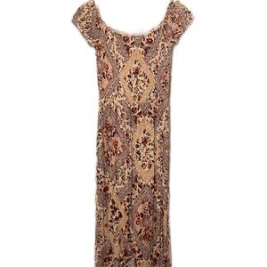 American Rag Patchwork Boho Floral Pink Purple High low Smocked Dress